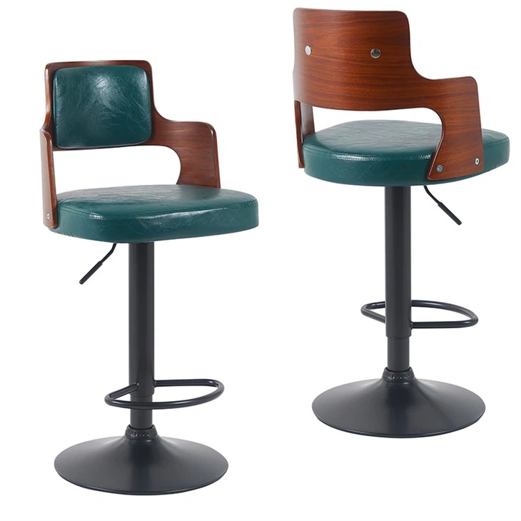 Swivel Bar Chair Stool Leather Seat With Wood Back GY-633 Green
